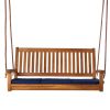 Teak Swing with Blue Cushions