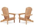 Wooden Outdoor Folding Adirondack Chair Set of 2 Wood Lounge Patio Chair for Garden; Garden; Lawn; Backyard; Deck; Pool Side; Fire Pit; Half Assembled