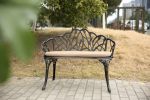 Outdoor Patio Bench; Garden Bench with Cushion All-Weather Cast Aluminum Extra Loveseat for Lawn Front Porch Path Yard Decor Deck Furniture Black