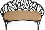 Outdoor Patio Bench; Garden Bench with Cushion All-Weather Cast Aluminum Extra Loveseat for Lawn Front Porch Path Yard Decor Deck Furniture Black