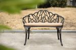 Outdoor Patio Bench; Garden Bench with Cushion All-Weather Cast Aluminum Extra Loveseat for Lawn Front Porch Path Yard Decor Deck Furniture Black
