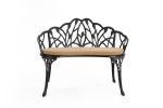Outdoor Patio Bench; Garden Bench with Cushion All-Weather Cast Aluminum Extra Loveseat for Lawn Front Porch Path Yard Decor Deck Furniture Black