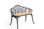 Outdoor Patio Bench; Garden Bench with Cushion All-Weather Cast Aluminum Extra Loveseat for Lawn Front Porch Path Yard Decor Deck Furniture Black