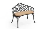 Outdoor Patio Bench; Garden Bench with Cushion All-Weather Cast Aluminum Extra Loveseat for Lawn Front Porch Path Yard Decor Deck Furniture Black