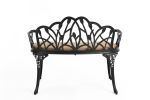 Outdoor Patio Bench; Garden Bench with Cushion All-Weather Cast Aluminum Extra Loveseat for Lawn Front Porch Path Yard Decor Deck Furniture Black