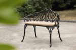Outdoor Patio Bench; Garden Bench with Cushion All-Weather Cast Aluminum Extra Loveseat for Lawn Front Porch Path Yard Decor Deck Furniture Black