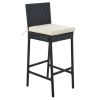 Outdoor Patio 7-Piece Rattan Dining Table Set, PE Wicker Bar Furniture Set with Wood Tabletop and 6 Dining Chairs for Backyard, Garden, Black Rattan+B