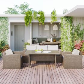 Outdoor Patio Furniture Set 4-Piece Conversation Set Wicker Furniture Sofa Set with Beige Cushions (Color: Beige-2)