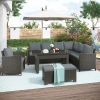 Patio Furniture Set;  6 Piece Outdoor Conversation Set;  Dining Table Chair with Bench and Cushions
