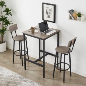 Bar Table Set with 2 Bar stools PU Soft seat with backrest (Color: Grey)