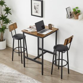 Bar Table Set with 2 Bar stools PU Soft seat with backrest (Color: Rustic Brown)
