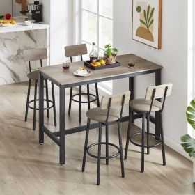 Bar Table Set with 4 Bar stools PU Soft seat with backrest (Color: Grey)