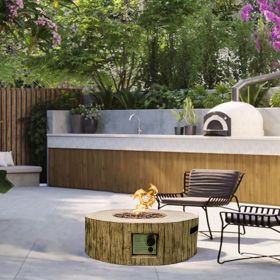 28'' Ore Powder 30; 000 BTU Exterior Faux Stone Propane Fire Pit with Water Proof Cover and Lava Rock (Color: as Pic)