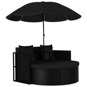 Outdoor Backyard Half-Moon Sectional Furniture Rattan Sofa  2-Piece Set (Material: Rattan, Color: Black A)