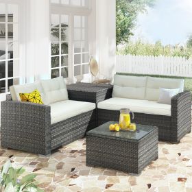 Outdoor Furniture Sofa Set with Large Storage Box (Color: beige)