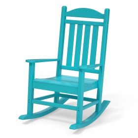 Outdoor Rocking Chairs All-Weather Resistant HDPE Poly Wood Resin Plastic, Humidity-Proof, Porch, Deck, Garden, Lawn, Backyard, Fire Pit, Garden Glide (Color: Lake Blue)
