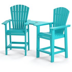 Patio Bar Stools Adirondack Arm Chairs Set of 2, All Weather Outdoor Furniture Wood-Like HDPE Deck Backyard Garden Dining Chairs, Beach Balcony Chair (Color: Lake Blue)