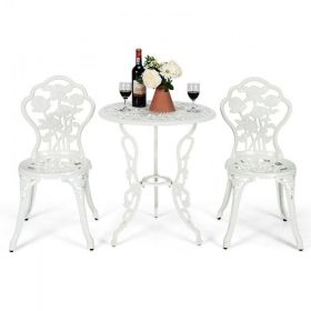 Patio Balcony Stylish Cast Aluminum Bistro Bar Table  Chair 3 Pcs Set (Color: White)