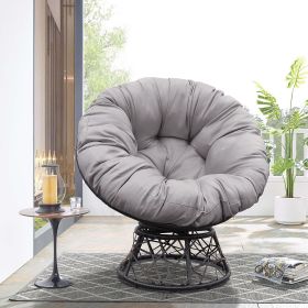 Outdoor Patio Wicker Papasan Chair 360-Degree Swivel with Frame and Cushion; Gray (Color: Gray)