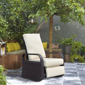 Adjustable Wicker Recliners with Aluminum Frame and Soft Cushions;  PE Rattan Recliner Lounge Chair for Indoor Outdoor Patio Garden (Color: Brown+Beige)