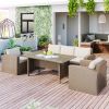 Outdoor Patio Furniture Set 4-Piece Conversation Set Wicker Furniture Sofa Set with Beige Cushions
