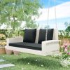 2-Person Wicker Hanging Porch Swing with Chains;  Cushion;  Pillow;  Rattan Swing Bench for Garden;  Backyard;  Pond.