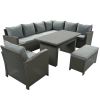 Patio Furniture Set;  6 Piece Outdoor Conversation Set;  Dining Table Chair with Bench and Cushions