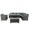 Patio Furniture Set;  6 Piece Outdoor Conversation Set;  Dining Table Chair with Bench and Cushions