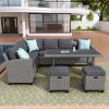 Patio Furniture Set;  5 Piece Outdoor Conversation Set;  Dining Table Chair with Ottoman and Throw Pillows