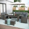 Patio Furniture Set;  6 Piece Outdoor Conversation Set;  Dining Table Chair with Bench and Cushions
