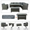 Patio Furniture Set;  6 Piece Outdoor Conversation Set;  Dining Table Chair with Bench and Cushions