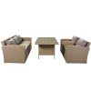 Outdoor Patio Furniture Set 4-Piece Conversation Set Wicker Furniture Sofa Set with Grey Cushions