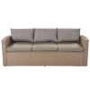 Outdoor Patio Furniture Set 4-Piece Conversation Set Wicker Furniture Sofa Set with Grey Cushions
