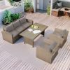 Outdoor Patio Furniture Set 4-Piece Conversation Set Wicker Furniture Sofa Set with Grey Cushions