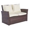 4 Pieces Outdoor Patio Furniture Sets Garden Rattan Chair Wicker Set;  Poolside Lawn Chairs with Tempered Glass Coffee Table Porch Furniture