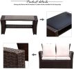 4 Pieces Outdoor Patio Furniture Sets Garden Rattan Chair Wicker Set;  Poolside Lawn Chairs with Tempered Glass Coffee Table Porch Furniture