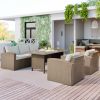 Outdoor Patio Furniture Set 4-Piece Conversation Set Wicker Furniture Sofa Set with Beige Cushions