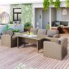 Outdoor Patio Furniture Set 4-Piece Conversation Set Wicker Furniture Sofa Set with Grey Cushions