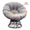 Outdoor Patio Wicker Papasan Chair 360-Degree Swivel with Frame and Cushion; Gray