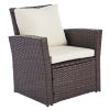 4 Pieces Outdoor Patio Furniture Sets Garden Rattan Chair Wicker Set;  Poolside Lawn Chairs with Tempered Glass Coffee Table Porch Furniture