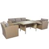 Outdoor Patio Furniture Set 4-Piece Conversation Set Wicker Furniture Sofa Set with Grey Cushions